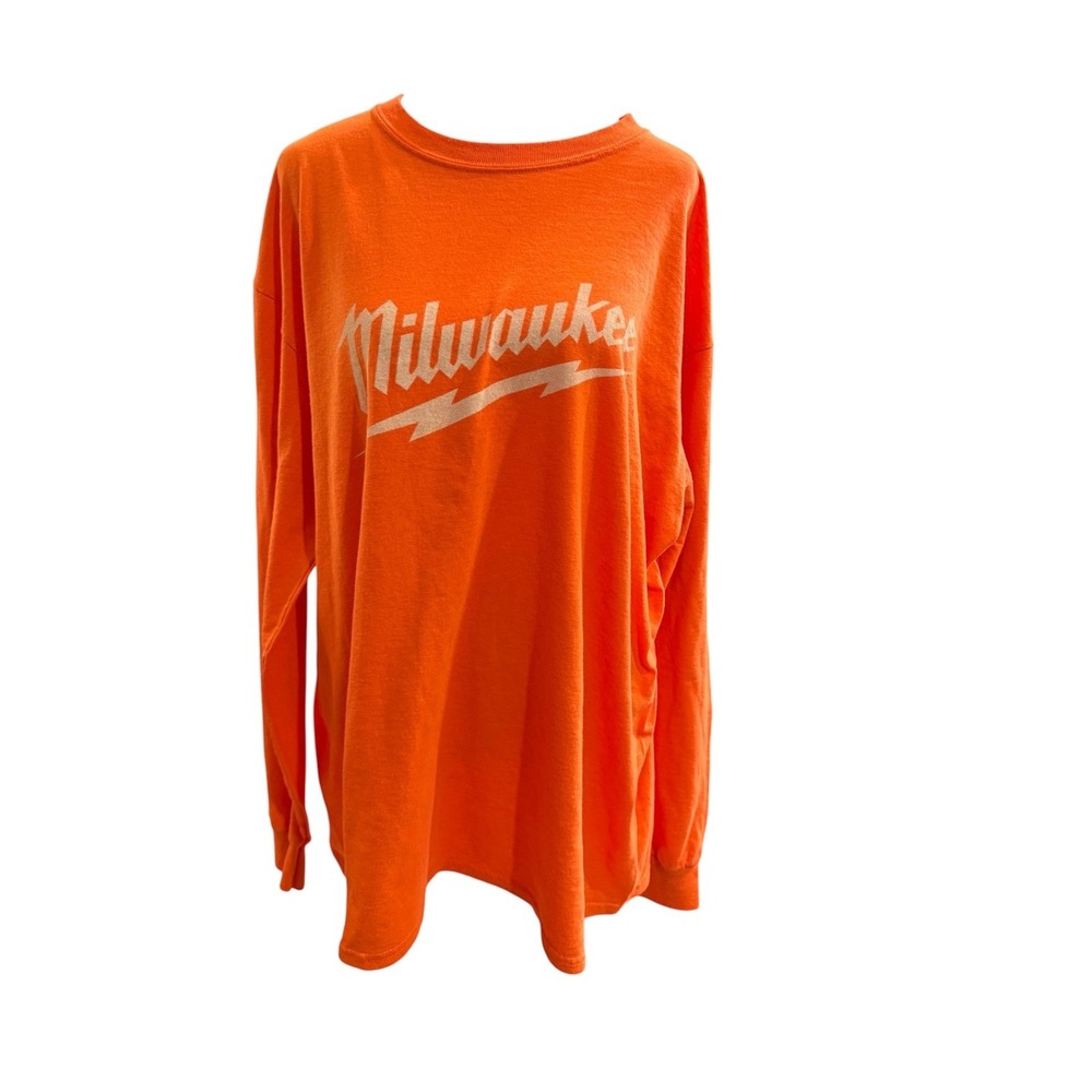 Milwaukee Tool Long Sleeve Graphic T-Shirt Orange Skull Mens XL Port & Company